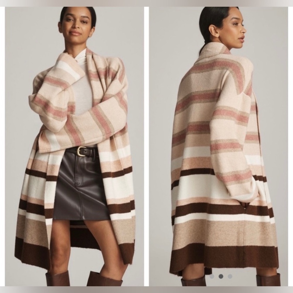 Anthropologie Striped Open-Front Mariel Longline Cardigan